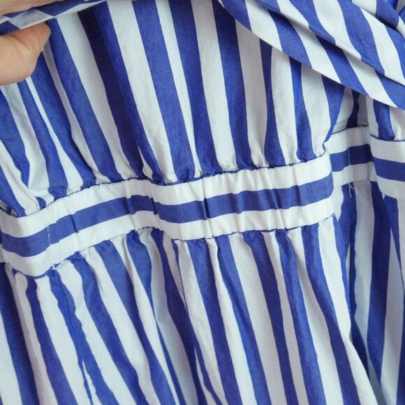 J Crew Striped Shirtdress 14 Blue White Belted Midi A Line Preppy Cotton Classic - Picture 10 of 11